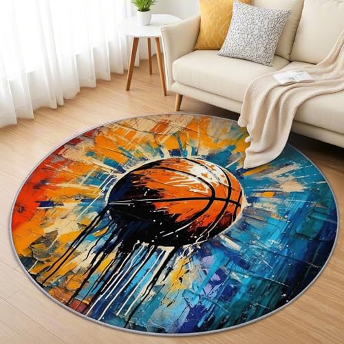 AevuCub Basketball Teppich Rund 200cm Kurzflor - Waschbare Teppiche Wohnzimmer Teenager Sport Thema - Runder Teppich 200 cm Durchmesser Kinderzimmer - Bettvorleger Schlafzimmer rutschfest Weich AevuCub Basketball Teppich Rund 200cm Kurzflor - Waschbare Teppiche Wohnzimmer Teenager Sport Thema - Runder Teppich 200 cm Durchmesser Kinderzimmer - Bettvorleger Schlafzimmer rutschfest Weich von AevuCub