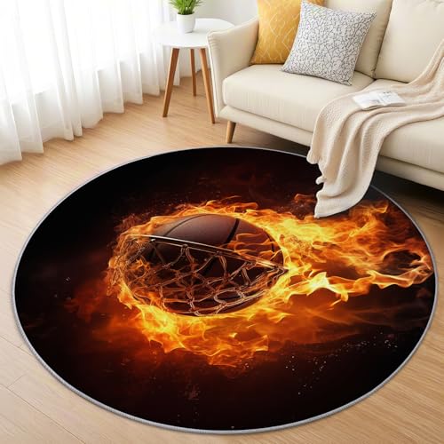 AevuCub Basketball Teppich Rund 90 cm Kurzflor - Waschbare Teppiche Wohnzimmer Kinder Sport Thema - Runder Teppich 90 Durchmesser Kinderzimmer - Bettvorleger Schlafzimmer rutschfest Weich AevuCub Basketball Teppich Rund 90 cm Kurzflor - Waschbare Teppiche Wohnzimmer Kinder Sport Thema - Runder Teppich 90 Durchmesser Kinderzimmer - Bettvorleger Schlafzimmer rutschfest Weich von AevuCub