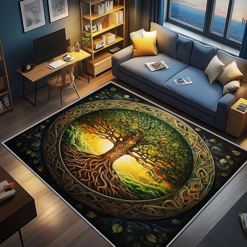 AevuCub Baum des Lebens Deko, Wikinger Teppich 100x150 Kurzflor, Teppich Wohnzimmer Lebensbaum, Weich rutschfest Waschbare Teppiche, Bettvorleger Schlafzimmer Kinderzimmer von AevuCub