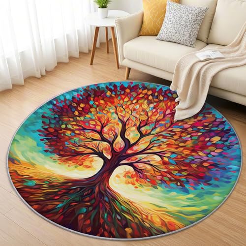 AevuCub Baum des Lebens Teppich Rund 120cm Kurzflor - Waschbare Teppiche Wohnzimmer Lebensbaum - Runder Teppich 120 Durchmesser Kinderzimmer - Bettvorleger Schlafzimmer rutschfest Weich AevuCub Baum des Lebens Teppich Rund 120cm Kurzflor - Waschbare Teppiche Wohnzimmer Lebensbaum - Runder Teppich 120 Durchmesser Kinderzimmer - Bettvorleger Schlafzimmer rutschfest Weich von AevuCub