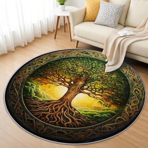 AevuCub Baum des Lebens Teppich Rund 150cm Kinderzimmer - Waschbare Teppiche Wohnzimmer Lebensbaum - Runder Teppich 150 Durchmesser - Bettvorleger Schlafzimmer rutschfest Weich AevuCub Baum des Lebens Teppich Rund 150cm Kinderzimmer - Waschbare Teppiche Wohnzimmer Lebensbaum - Runder Teppich 150 Durchmesser - Bettvorleger Schlafzimmer rutschfest Weich von AevuCub