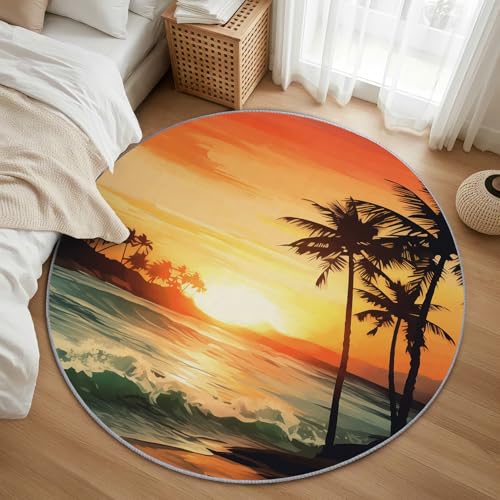 AevuCub Beach Teppich Rund 100cm Kurzflor - Waschbare Teppiche Wohnzimmer Sonnenuntergang - Runder Teppich 100cm Durchmesser Kinderzimmer - Bettvorleger Schlafzimmer rutschfest Weich AevuCub Beach Teppich Rund 100cm Kurzflor - Waschbare Teppiche Wohnzimmer Sonnenuntergang - Runder Teppich 100cm Durchmesser Kinderzimmer - Bettvorleger Schlafzimmer rutschfest Weich von AevuCub