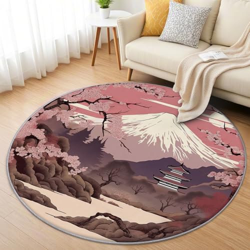AevuCub Berg Fuji Teppich Rund 100cm Kurzflor - Waschbare Teppiche Wohnzimmer Japanische - Runder Teppich 100cm Durchmesser Kinderzimmer - Bettvorleger Schlafzimmer rutschfest Weich AevuCub Berg Fuji Teppich Rund 100cm Kurzflor - Waschbare Teppiche Wohnzimmer Japanische - Runder Teppich 100cm Durchmesser Kinderzimmer - Bettvorleger Schlafzimmer rutschfest Weich von AevuCub