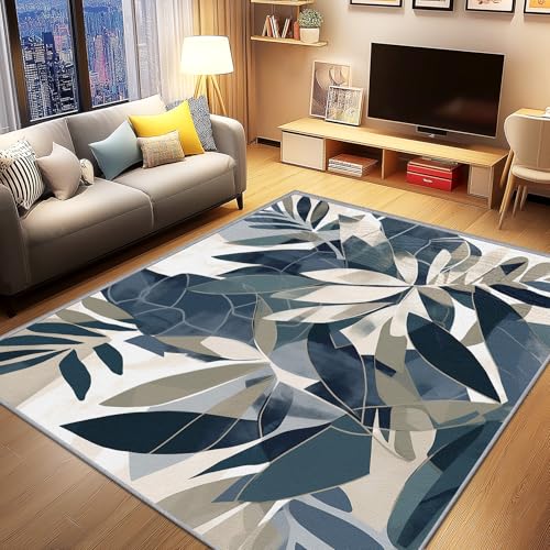 AevuCub Blätter Deko, Abstrakt Blätter Teppich 140x200 Kurzflor, Teppich Wohnzimmer Modern Botanisch Pflanze, Weich rutschfest Waschbare Teppiche, Bettvorleger Schlafzimmer Kinderzimmer von AevuCub