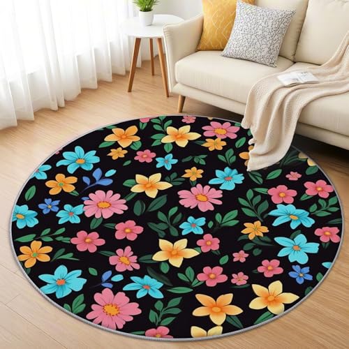 AevuCub Blumen Teppich Rund 120cm Kurzflor - Waschbare Teppiche Wohnzimmer Botanik - Runder Teppich 120 Durchmesser Kinderzimmer - Bettvorleger Schlafzimmer rutschfest Weich AevuCub Blumen Teppich Rund 120cm Kurzflor - Waschbare Teppiche Wohnzimmer Botanik - Runder Teppich 120 Durchmesser Kinderzimmer - Bettvorleger Schlafzimmer rutschfest Weich von AevuCub
