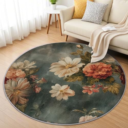 AevuCub Blumen Vintage Teppich Rund 60 cm Kurzflor - Waschbare Teppiche Wohnzimmer Floral Aesthetic - Runder Teppich 60 cm Durchmesser Kinderzimmer - Bettvorleger Schlafzimmer rutschfest Weich AevuCub Blumen Vintage Teppich Rund 60 cm Kurzflor - Waschbare Teppiche Wohnzimmer Floral Aesthetic - Runder Teppich 60 cm Durchmesser Kinderzimmer - Bettvorleger Schlafzimmer rutschfest Weich von AevuCub