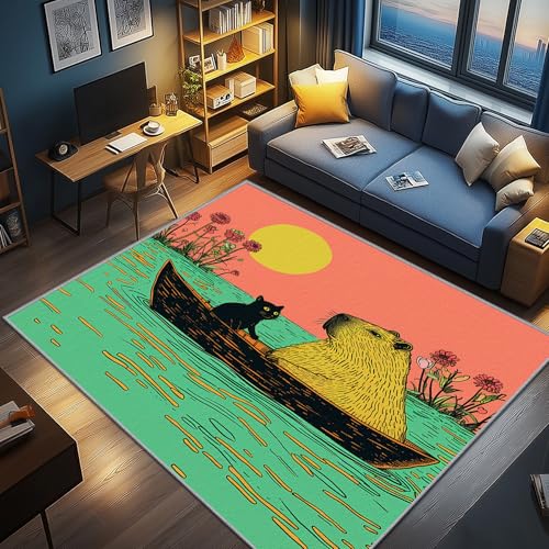 AevuCub Capybara Deko, Lustige Tiere Teppich 60x90 Kurzflor, Kleiner Teppich Wohnzimmer Capybara, Weich rutschfest Waschbare Teppiche, Bettvorleger Schlafzimmer Kinderzimmer von AevuCub
