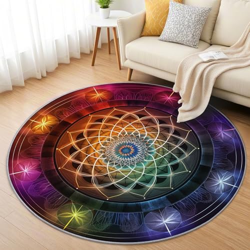 AevuCub Chakra Teppich Rund 200cm Kurzflor - Waschbare Teppiche Wohnzimmer Bohemian Mandala Hippie - Runder Teppich 200 cm Durchmesser Kinderzimmer - Bettvorleger Schlafzimmer rutschfest Weich AevuCub Chakra Teppich Rund 200cm Kurzflor - Waschbare Teppiche Wohnzimmer Bohemian Mandala Hippie - Runder Teppich 200 cm Durchmesser Kinderzimmer - Bettvorleger Schlafzimmer rutschfest Weich von AevuCub