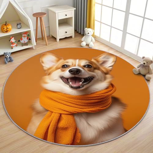 AevuCub Corgi Teppich Rund 100cm Kurzflor - Waschbare Teppiche Wohnzimmer Hünd Hundnmotiv - Runder Teppich 100cm Durchmesser Kinderzimmer - Bettvorleger Schlafzimmer rutschfest Weich AevuCub Corgi Teppich Rund 100cm Kurzflor - Waschbare Teppiche Wohnzimmer Hünd Hundnmotiv - Runder Teppich 100cm Durchmesser Kinderzimmer - Bettvorleger Schlafzimmer rutschfest Weich von AevuCub