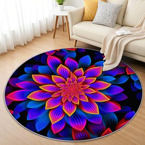 AevuCub Dahlie Teppich Rund 200cm Kurzflor - Waschbare Teppiche Wohnzimmer Abstrakte Blumen - Runder Teppich 200 cm Durchmesser Kinderzimmer - Bettvorleger Schlafzimmer rutschfest Weich von AevuCub