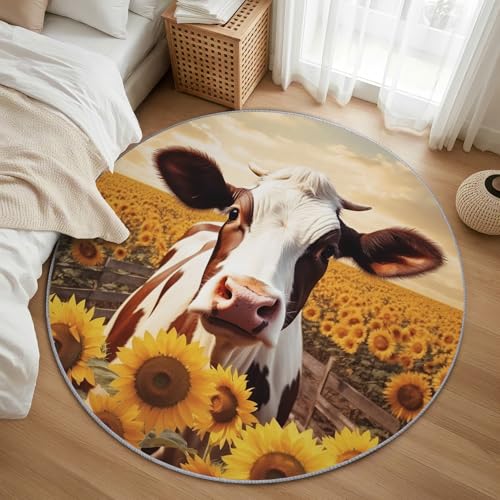 AevuCub Dairy Cow Teppich Rund 120cm Kurzflor - Waschbare Teppiche Wohnzimmer Bauernhoftiere - Runder Teppich 120 Durchmesser Kinderzimmer - Bettvorleger Schlafzimmer rutschfest Weich AevuCub Dairy Cow Teppich Rund 120cm Kurzflor - Waschbare Teppiche Wohnzimmer Bauernhoftiere - Runder Teppich 120 Durchmesser Kinderzimmer - Bettvorleger Schlafzimmer rutschfest Weich von AevuCub