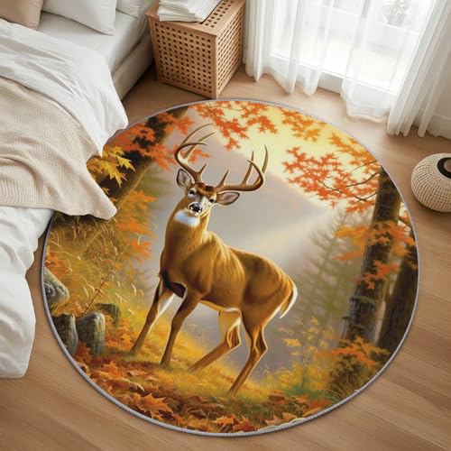 AevuCub Deer Teppich Rund 200cm Kurzflor - Waschbare Teppiche Wohnzimmer Hirschmotiv - Runder Teppich 200 cm Durchmesser Kinderzimmer - Bettvorleger Schlafzimmer rutschfest Weich AevuCub Deer Teppich Rund 200cm Kurzflor - Waschbare Teppiche Wohnzimmer Hirschmotiv - Runder Teppich 200 cm Durchmesser Kinderzimmer - Bettvorleger Schlafzimmer rutschfest Weich von AevuCub