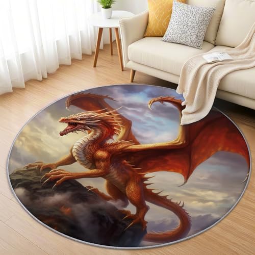 AevuCub Drachen Jungen Teppich Rund 90 cm Kurzflor - Waschbare Teppiche Wohnzimmer Drachenmotiv - Runder Teppich 90 Durchmesser Kinderzimmer - Bettvorleger Schlafzimmer rutschfest Weich AevuCub Drachen Jungen Teppich Rund 90 cm Kurzflor - Waschbare Teppiche Wohnzimmer Drachenmotiv - Runder Teppich 90 Durchmesser Kinderzimmer - Bettvorleger Schlafzimmer rutschfest Weich von AevuCub