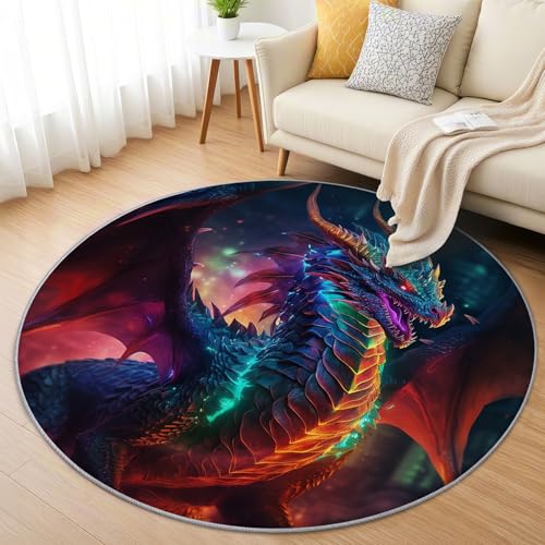 AevuCub Drachenmotiv Teppich Rund 150cm Kinderzimmer - Waschbare Teppiche Wohnzimmer Drachen - Runder Teppich 150 Durchmesser - Bettvorleger Schlafzimmer rutschfest Weich AevuCub Drachenmotiv Teppich Rund 150cm Kinderzimmer - Waschbare Teppiche Wohnzimmer Drachen - Runder Teppich 150 Durchmesser - Bettvorleger Schlafzimmer rutschfest Weich von AevuCub