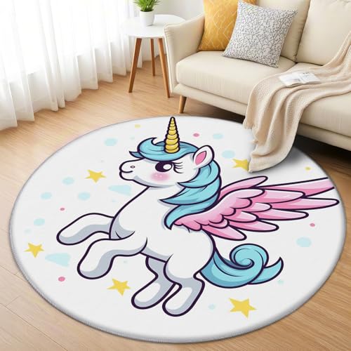 AevuCub Einhorn Teppich Rund 100cm Kurzflor - Waschbare Teppiche Wohnzimmer Mädchen Kinder - Runder Teppich 100cm Durchmesser Kinderzimmer - Bettvorleger Schlafzimmer rutschfest Weich AevuCub Einhorn Teppich Rund 100cm Kurzflor - Waschbare Teppiche Wohnzimmer Mädchen Kinder - Runder Teppich 100cm Durchmesser Kinderzimmer - Bettvorleger Schlafzimmer rutschfest Weich von AevuCub