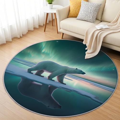 AevuCub Eisbär Teppich Rund 200cm Kurzflor - Waschbare Teppiche Wohnzimmer Polarlicht Eisbären Tiere - Runder Teppich 200 cm Durchmesser Kinderzimmer - Bettvorleger Schlafzimmer rutschfest Weich AevuCub Eisbär Teppich Rund 200cm Kurzflor - Waschbare Teppiche Wohnzimmer Polarlicht Eisbären Tiere - Runder Teppich 200 cm Durchmesser Kinderzimmer - Bettvorleger Schlafzimmer rutschfest Weich von AevuCub