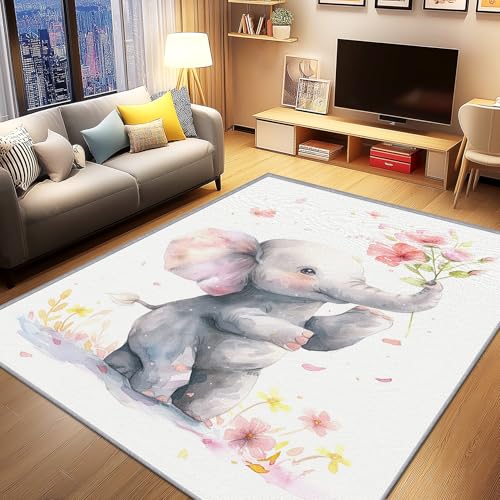 AevuCub Elefant Deko, Kinder Cartoon Tiere Teppich 160x200 Kurzflor, Teppich Wohnzimmer Elefant, Weich rutschfest Waschbare Teppiche, Bettvorleger Schlafzimmer Kinderzimmer AevuCub Elefant Deko, Kinder Cartoon Tiere Teppich 160x200 Kurzflor, Teppich Wohnzimmer Elefant, Weich rutschfest Waschbare Teppiche, Bettvorleger Schlafzimmer Kinderzimmer von AevuCub