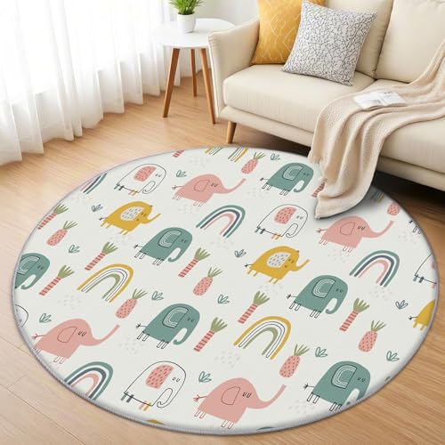 AevuCub Elefanten Regenbogen Teppich Rund 200cm Kurzflor - Waschbare Teppiche Wohnzimmer Kinder Tiere - Runder Teppich 200 cm Durchmesser Kinderzimmer - Bettvorleger Schlafzimmer rutschfest Weich AevuCub Elefanten Regenbogen Teppich Rund 200cm Kurzflor - Waschbare Teppiche Wohnzimmer Kinder Tiere - Runder Teppich 200 cm Durchmesser Kinderzimmer - Bettvorleger Schlafzimmer rutschfest Weich von AevuCub