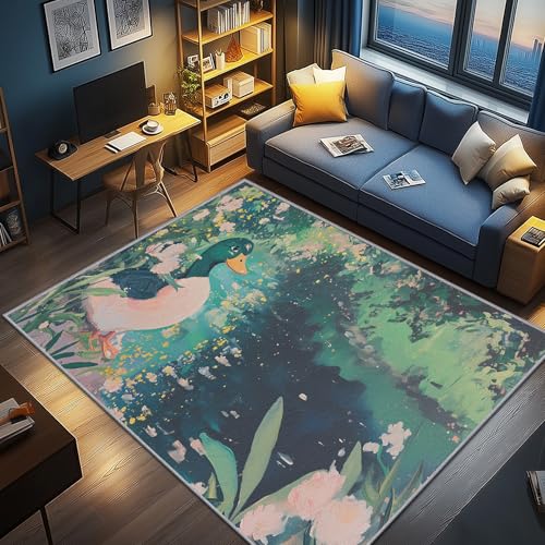 AevuCub Ente Deko, Entenmotiv Teppich 140x200 Kurzflor, Teppich Wohnzimmer Cartoon Tiere, Weich rutschfest Waschbare Teppiche, Bettvorleger Schlafzimmer Kinderzimmer von AevuCub
