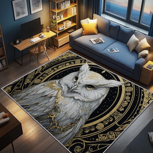 AevuCub Eule Deko, Modern Eulenmotiv Teppich 120x170 Kurzflor, Teppich Wohnzimmer Eule, Weich rutschfest Waschbare Teppiche, Bettvorleger Schlafzimmer Kinderzimmer von AevuCub