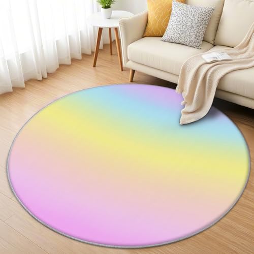 AevuCub Farbverlauf Teppich Rund 90 cm Kurzflor - Waschbare Teppiche Wohnzimmer Mädchen Regenbogen - Runder Teppich 90 Durchmesser Kinderzimmer - Bettvorleger Schlafzimmer rutschfest Weich von AevuCub