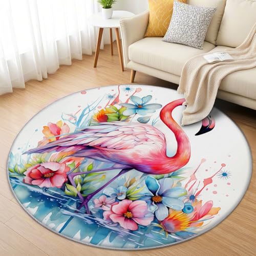 AevuCub Flamingo Teppich Rund 200cm Kurzflor - Waschbare Teppiche Wohnzimmer Tropische Blumen Tiere - Runder Teppich 200 cm Durchmesser Kinderzimmer - Bettvorleger Schlafzimmer rutschfest Weich AevuCub Flamingo Teppich Rund 200cm Kurzflor - Waschbare Teppiche Wohnzimmer Tropische Blumen Tiere - Runder Teppich 200 cm Durchmesser Kinderzimmer - Bettvorleger Schlafzimmer rutschfest Weich von AevuCub