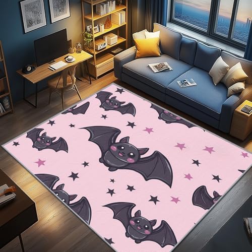 AevuCub Fledermaus Deko, Halloween Kinder Teppich 160x230 Kurzflor, Großer Teppich Wohnzimmer Rosa Halloween, Weich rutschfest Waschbare Teppiche, Bettvorleger Schlafzimmer Kinderzimmer AevuCub Fledermaus Deko, Halloween Kinder Teppich 160x230 Kurzflor, Großer Teppich Wohnzimmer Rosa Halloween, Weich rutschfest Waschbare Teppiche, Bettvorleger Schlafzimmer Kinderzimmer von AevuCub
