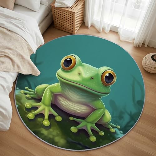 AevuCub Frog Teppich Rund 160 Kurzflor - Waschbare Teppiche Wohnzimmer Tropical Amphibian - Runder Teppich 160 Durchmesser Kinderzimmer - Bettvorleger Schlafzimmer rutschfest Weich von AevuCub