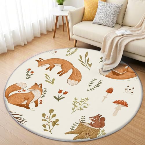 AevuCub Fuchs Teppich Rund 120cm Kurzflor - Waschbare Teppiche Wohnzimmer Kinder Cartoon Tiere - Runder Teppich 120 Durchmesser Kinderzimmer - Bettvorleger Schlafzimmer rutschfest Weich AevuCub Fuchs Teppich Rund 120cm Kurzflor - Waschbare Teppiche Wohnzimmer Kinder Cartoon Tiere - Runder Teppich 120 Durchmesser Kinderzimmer - Bettvorleger Schlafzimmer rutschfest Weich von AevuCub
