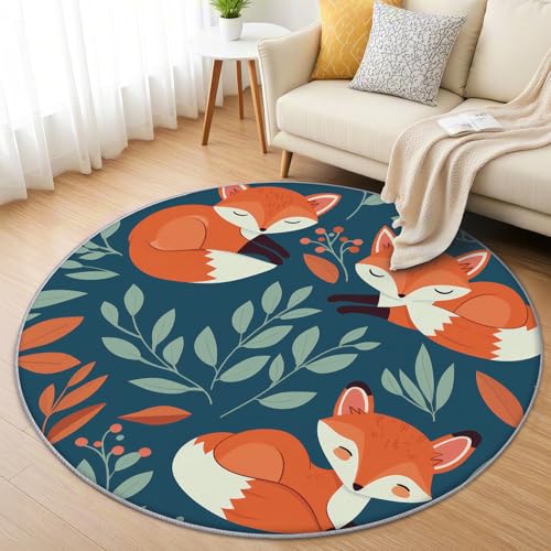 AevuCub Fuchs Teppich Rund 120cm Kurzflor - Waschbare Teppiche Wohnzimmer Kinder Waldtiere - Runder Teppich 120 Durchmesser Kinderzimmer - Bettvorleger Schlafzimmer rutschfest Weich AevuCub Fuchs Teppich Rund 120cm Kurzflor - Waschbare Teppiche Wohnzimmer Kinder Waldtiere - Runder Teppich 120 Durchmesser Kinderzimmer - Bettvorleger Schlafzimmer rutschfest Weich von AevuCub