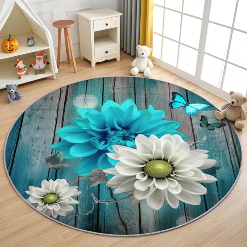 AevuCub Gänseblümchen Teppich Rund 100cm Kurzflor - Waschbare Teppiche Wohnzimmer Vintage Blumen - Runder Teppich 100cm Durchmesser Kinderzimmer - Bettvorleger Schlafzimmer rutschfest Weich AevuCub Gänseblümchen Teppich Rund 100cm Kurzflor - Waschbare Teppiche Wohnzimmer Vintage Blumen - Runder Teppich 100cm Durchmesser Kinderzimmer - Bettvorleger Schlafzimmer rutschfest Weich von AevuCub