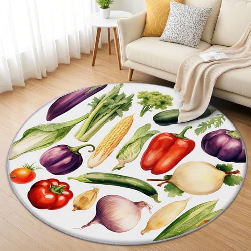 AevuCub Gemüse Teppich Rund 100cm Kurzflor - Waschbare Teppiche Wohnzimmer Obst Kinder - Runder Teppich 100cm Durchmesser Kinderzimmer - Bettvorleger Schlafzimmer rutschfest Weich AevuCub Gemüse Teppich Rund 100cm Kurzflor - Waschbare Teppiche Wohnzimmer Obst Kinder - Runder Teppich 100cm Durchmesser Kinderzimmer - Bettvorleger Schlafzimmer rutschfest Weich von AevuCub