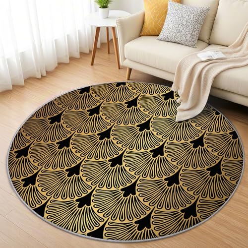 AevuCub Ginkgoblatt Teppich Rund 160 Kurzflor - Waschbare Teppiche Wohnzimmer Pflanzen Schwarz Gold - Runder Teppich 160 Durchmesser Kinderzimmer - Bettvorleger Schlafzimmer rutschfest Weich AevuCub Ginkgoblatt Teppich Rund 160 Kurzflor - Waschbare Teppiche Wohnzimmer Pflanzen Schwarz Gold - Runder Teppich 160 Durchmesser Kinderzimmer - Bettvorleger Schlafzimmer rutschfest Weich von AevuCub