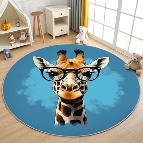AevuCub Giraffe Teppich Rund 100cm Kurzflor - Waschbare Teppiche Wohnzimmer Lustig Giraffe - Runder Teppich 100cm Durchmesser Kinderzimmer - Bettvorleger Schlafzimmer rutschfest Weich AevuCub Giraffe Teppich Rund 100cm Kurzflor - Waschbare Teppiche Wohnzimmer Lustig Giraffe - Runder Teppich 100cm Durchmesser Kinderzimmer - Bettvorleger Schlafzimmer rutschfest Weich von AevuCub