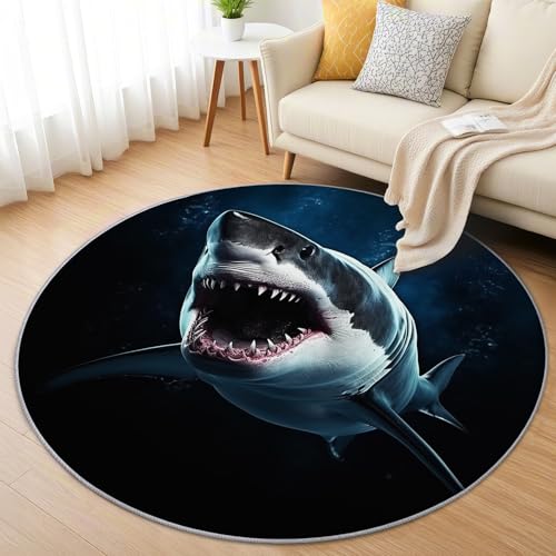AevuCub Hai Teppich Rund 200cm Kurzflor - Waschbare Teppiche Wohnzimmer 3D Meerestier Ozean Marine - Runder Teppich 200 cm Durchmesser Kinderzimmer - Bettvorleger Schlafzimmer rutschfest Weich AevuCub Hai Teppich Rund 200cm Kurzflor - Waschbare Teppiche Wohnzimmer 3D Meerestier Ozean Marine - Runder Teppich 200 cm Durchmesser Kinderzimmer - Bettvorleger Schlafzimmer rutschfest Weich von AevuCub