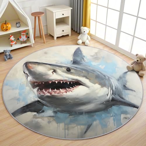 AevuCub Hai Teppich Rund 90 cm Kurzflor - Waschbare Teppiche Wohnzimmer Ocean Life Kinder - Runder Teppich 90 Durchmesser Kinderzimmer - Bettvorleger Schlafzimmer rutschfest Weich AevuCub Hai Teppich Rund 90 cm Kurzflor - Waschbare Teppiche Wohnzimmer Ocean Life Kinder - Runder Teppich 90 Durchmesser Kinderzimmer - Bettvorleger Schlafzimmer rutschfest Weich von AevuCub