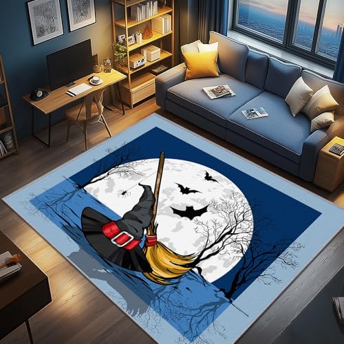 AevuCub Halloween Deko, Halloween Hexenhut Teppich 140x200 Kurzflor, Teppich Wohnzimmer Gothic Fledermaus, Weich rutschfest Waschbare Teppiche, Bettvorleger Schlafzimmer Kinderzimmer von AevuCub