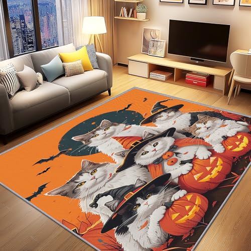AevuCub Halloween Deko, Süße Katze Kürbis Teppich 240x340 Kurzflor, Großer Teppich Wohnzimmer Hexenhut, Weich rutschfest Waschbare Teppiche, Bettvorleger Schlafzimmer Kinderzimmer AevuCub Halloween Deko, Süße Katze Kürbis Teppich 240x340 Kurzflor, Großer Teppich Wohnzimmer Hexenhut, Weich rutschfest Waschbare Teppiche, Bettvorleger Schlafzimmer Kinderzimmer von AevuCub
