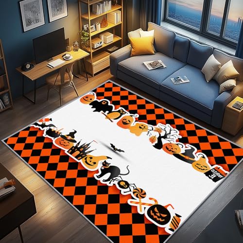 AevuCub Halloween Kürbis Deko, Hexenhut Teppich 140x200 Kurzflor, Teppich Wohnzimmer Fledermaus Schwarze Katze, Weich rutschfest Waschbare Teppiche, Bettvorleger Schlafzimmer Kinderzimmer AevuCub Halloween Kürbis Deko, Hexenhut Teppich 140x200 Kurzflor, Teppich Wohnzimmer Fledermaus Schwarze Katze, Weich rutschfest Waschbare Teppiche, Bettvorleger Schlafzimmer Kinderzimmer von AevuCub