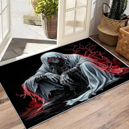 AevuCub Halloween Sensenmann Deko, Totenköpf Teppich 140x200 Kurzflor, Teppich Wohnzimmer Gotisch Skull, Weich rutschfest Waschbare Teppiche, Bettvorleger Schlafzimmer Kinderzimmer AevuCub Halloween Sensenmann Deko, Totenköpf Teppich 140x200 Kurzflor, Teppich Wohnzimmer Gotisch Skull, Weich rutschfest Waschbare Teppiche, Bettvorleger Schlafzimmer Kinderzimmer von AevuCub