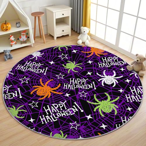 AevuCub Halloween Teppich Rund 120cm Kurzflor - Waschbare Teppiche Wohnzimmer Spinnennetz Spinne - Runder Teppich 120 Durchmesser Kinderzimmer - Bettvorleger Schlafzimmer rutschfest Weich AevuCub Halloween Teppich Rund 120cm Kurzflor - Waschbare Teppiche Wohnzimmer Spinnennetz Spinne - Runder Teppich 120 Durchmesser Kinderzimmer - Bettvorleger Schlafzimmer rutschfest Weich von AevuCub