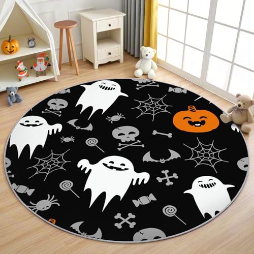 AevuCub Halloween Teppich Rund 200cm Kurzflor - Waschbare Teppiche Wohnzimmer Geist Kürbis Spinnennetz - Runder Teppich 200 cm Durchmesser Kinderzimmer - Bettvorleger Schlafzimmer rutschfest Weich AevuCub Halloween Teppich Rund 200cm Kurzflor - Waschbare Teppiche Wohnzimmer Geist Kürbis Spinnennetz - Runder Teppich 200 cm Durchmesser Kinderzimmer - Bettvorleger Schlafzimmer rutschfest Weich von AevuCub