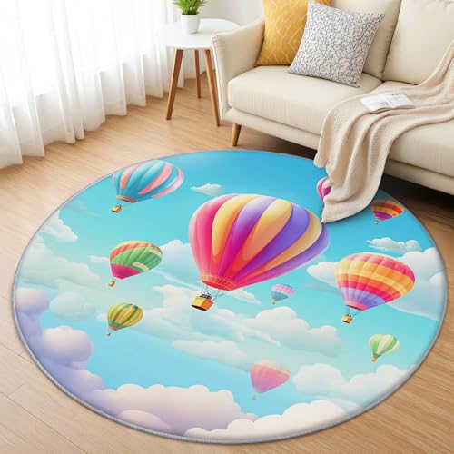 AevuCub Heißluftballon Teppich Rund 160 Kurzflor - Waschbare Teppiche Wohnzimmer Kinder Heißluftballon - Runder Teppich 160 Durchmesser Kinderzimmer - Bettvorleger Schlafzimmer rutschfest Weich AevuCub Heißluftballon Teppich Rund 160 Kurzflor - Waschbare Teppiche Wohnzimmer Kinder Heißluftballon - Runder Teppich 160 Durchmesser Kinderzimmer - Bettvorleger Schlafzimmer rutschfest Weich von AevuCub