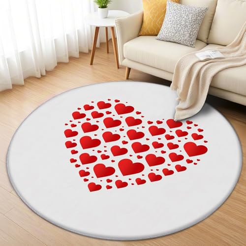 AevuCub Herz Teppich Rund 160 Kurzflor - Waschbare Teppiche Wohnzimmer Mädchen Rot Herzen Romantisch - Runder Teppich 160 Durchmesser Kinderzimmer - Bettvorleger Schlafzimmer rutschfest Weich AevuCub Herz Teppich Rund 160 Kurzflor - Waschbare Teppiche Wohnzimmer Mädchen Rot Herzen Romantisch - Runder Teppich 160 Durchmesser Kinderzimmer - Bettvorleger Schlafzimmer rutschfest Weich von AevuCub