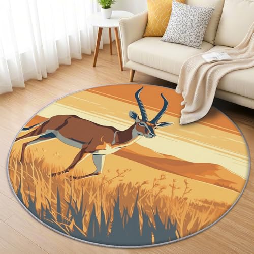 AevuCub Hirsch Teppich Rund 150cm Kinderzimmer - Waschbare Teppiche Wohnzimmer Natur Waldtiere - Runder Teppich 150 Durchmesser - Bettvorleger Schlafzimmer rutschfest Weich von AevuCub