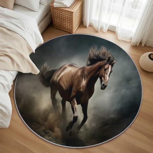 AevuCub Horse Teppich Rund 200cm Kurzflor - Waschbare Teppiche Wohnzimmer Pferd Motiv - Runder Teppich 200 cm Durchmesser Kinderzimmer - Bettvorleger Schlafzimmer rutschfest Weich AevuCub Horse Teppich Rund 200cm Kurzflor - Waschbare Teppiche Wohnzimmer Pferd Motiv - Runder Teppich 200 cm Durchmesser Kinderzimmer - Bettvorleger Schlafzimmer rutschfest Weich von AevuCub
