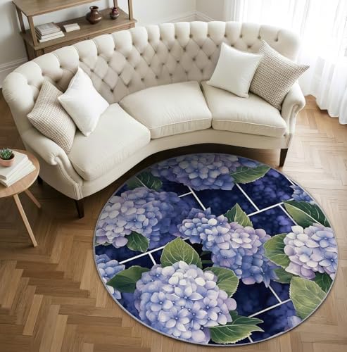 AevuCub Hydrangea Teppich Rund 120cm Kurzflor - Waschbare Teppiche Wohnzimmer Blumenmuster - Runder Teppich 120 Durchmesser Kinderzimmer - Bettvorleger Schlafzimmer rutschfest Weich AevuCub Hydrangea Teppich Rund 120cm Kurzflor - Waschbare Teppiche Wohnzimmer Blumenmuster - Runder Teppich 120 Durchmesser Kinderzimmer - Bettvorleger Schlafzimmer rutschfest Weich von AevuCub