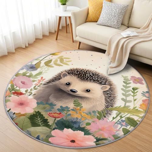 AevuCub Igel Teppich Rund 90 cm Kurzflor - Waschbare Teppiche Wohnzimmer Süßes Tier Blumen Kinder - Runder Teppich 90 Durchmesser Kinderzimmer - Bettvorleger Schlafzimmer rutschfest Weich AevuCub Igel Teppich Rund 90 cm Kurzflor - Waschbare Teppiche Wohnzimmer Süßes Tier Blumen Kinder - Runder Teppich 90 Durchmesser Kinderzimmer - Bettvorleger Schlafzimmer rutschfest Weich von AevuCub