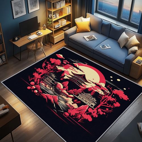 AevuCub Japanischer Stil Deko, Japanische Anime Teppich 80x150 Kurzflor, Kleiner Teppich Wohnzimmer Japanese Tempel, Weich rutschfest Waschbare Teppiche, Bettvorleger Schlafzimmer Kinderzimmer von AevuCub