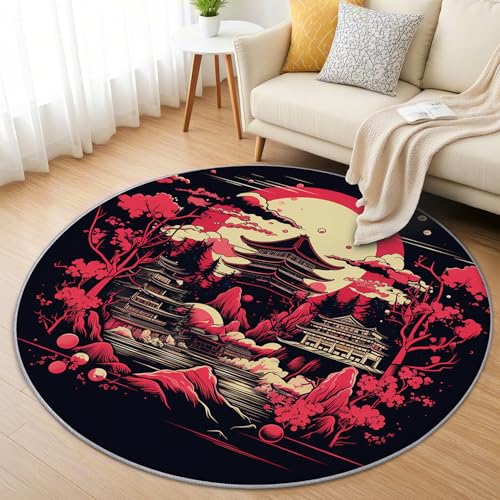 AevuCub Japanischer Stil Teppich Rund 150cm Kinderzimmer - Waschbare Teppiche Wohnzimmer Asiatisch - Runder Teppich 150 Durchmesser - Bettvorleger Schlafzimmer rutschfest Weich AevuCub Japanischer Stil Teppich Rund 150cm Kinderzimmer - Waschbare Teppiche Wohnzimmer Asiatisch - Runder Teppich 150 Durchmesser - Bettvorleger Schlafzimmer rutschfest Weich von AevuCub